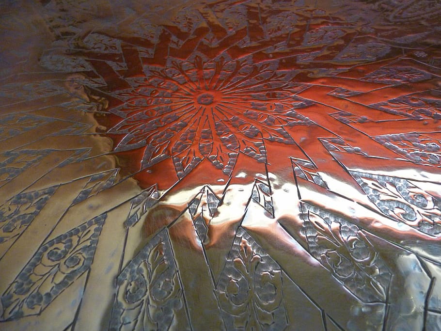 plateau, copper, morocco, crafts, manual work, reflection, brilliant HD wallpaper
