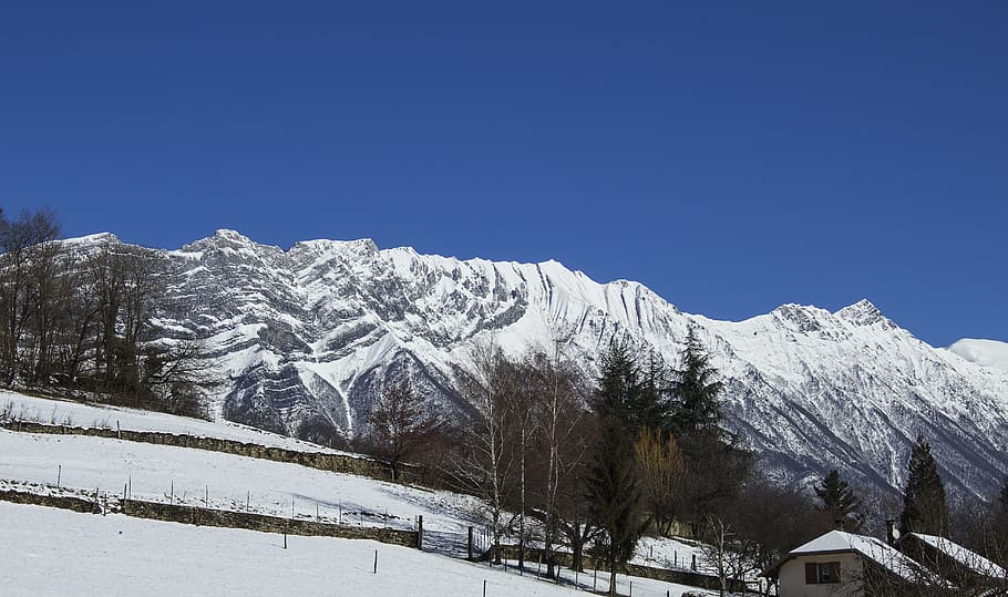 snow, mountain, winter, cold, nature, landscape, snowy, sky HD wallpaper