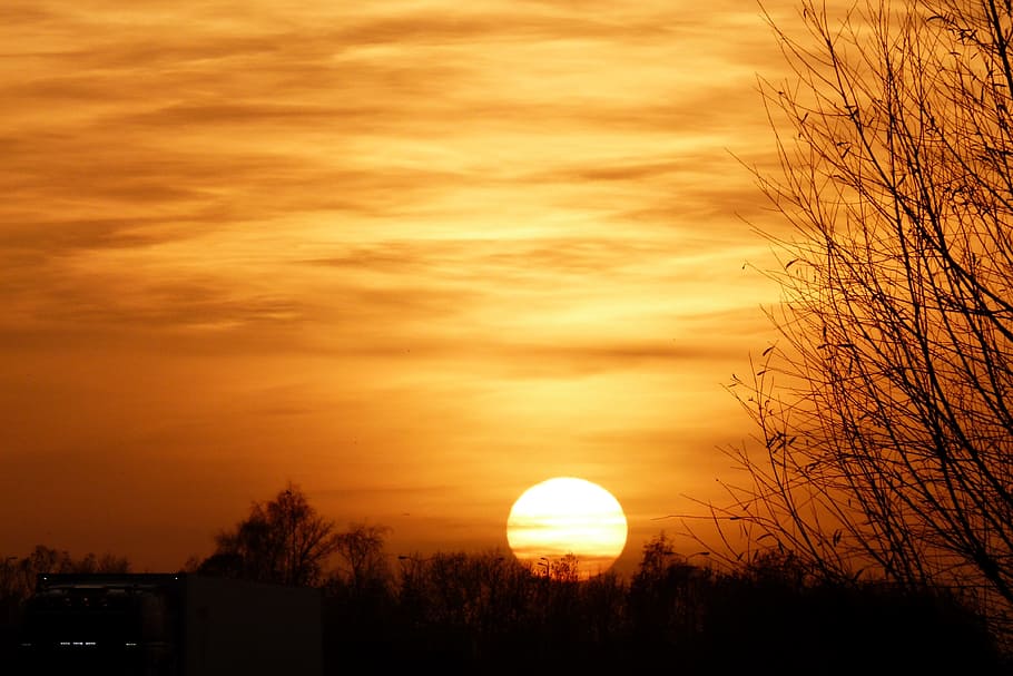 Sunset, Evening, Sun, Clouds, Orange, air, nature, evening sun HD wallpaper