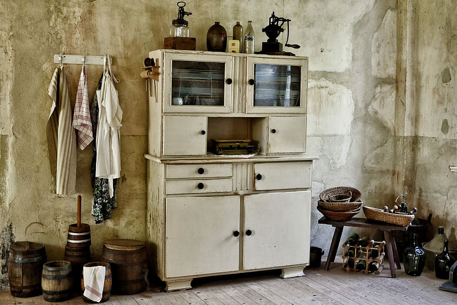 Antique Hutch Makeover with Fabric 