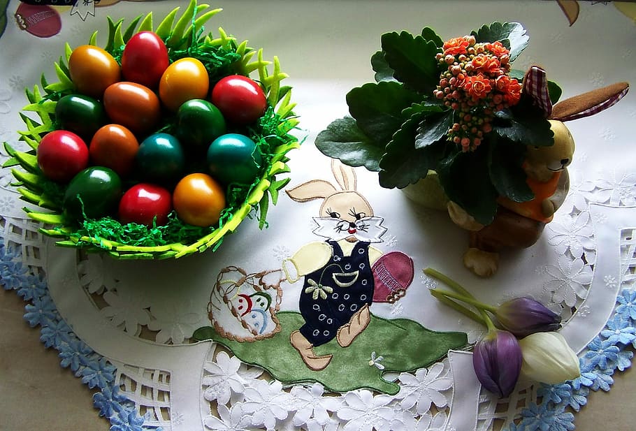 Easter, Egg, Rabbit, Color, celebration, food and drink, indoors HD wallpaper
