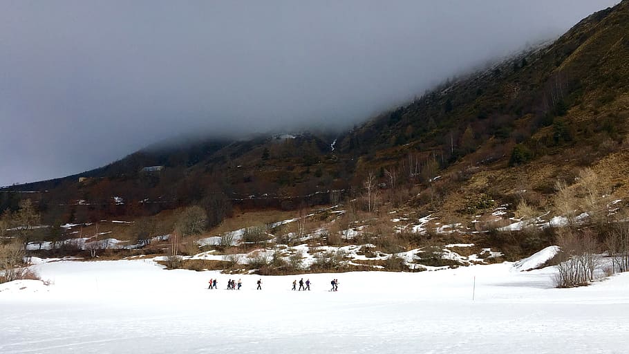 snow, winter, landscape, mountain, nature, hikers, hiking, cold temperature HD wallpaper