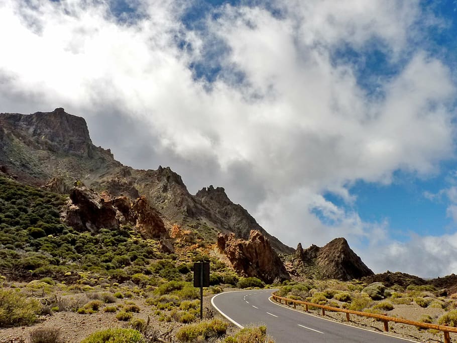 road, mountains, landscape, caldera, cloud - sky, scenics - nature HD wallpaper