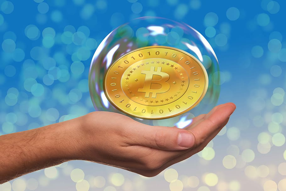 person's left hand holding bubble with Bitcoin inside, Soap Bubble HD wallpaper