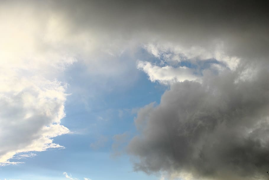 clouds, storm, rain, sky, blue, dark clouds, light, nature HD wallpaper