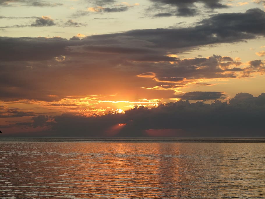 sunset, water, clouds, sea, ocean, glow, reflection, sky, cloud - sky HD wallpaper