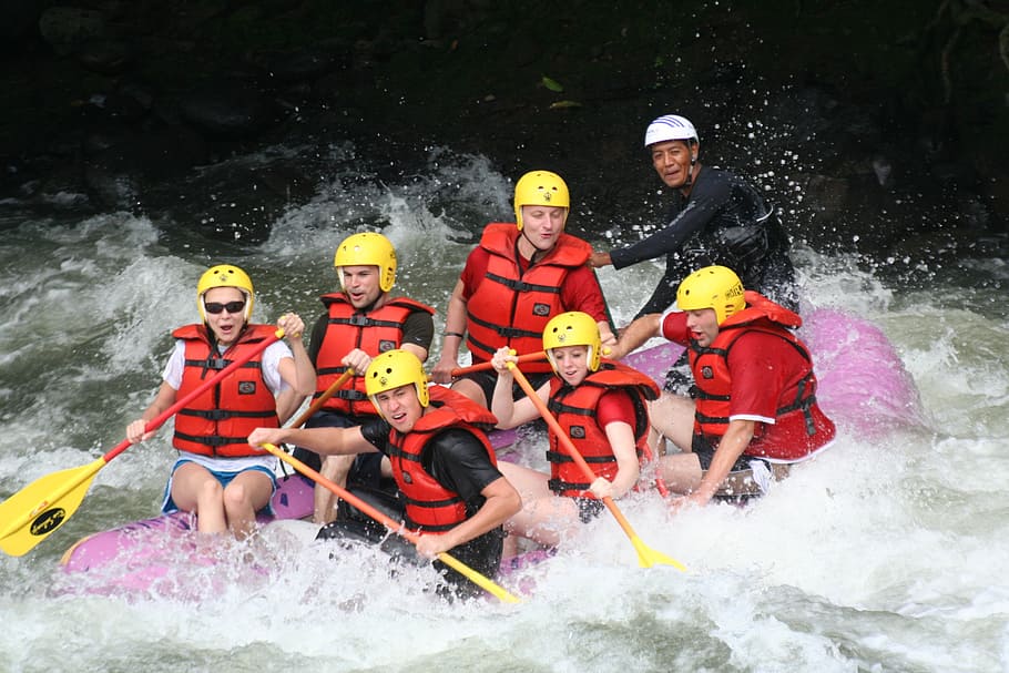 people riding on towable tube, rafting, whitewater, challenge, HD wallpaper