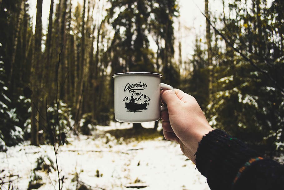person holding black and white mug, cup, drink, hand, adventure HD wallpaper