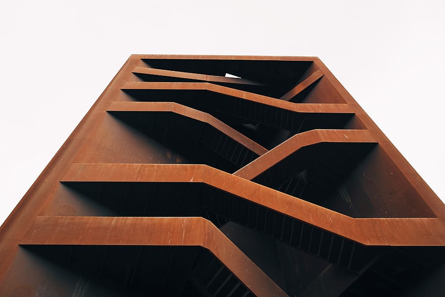 rectangular brown wooden board, low-angle photography of brown wooden shelf HD wallpaper