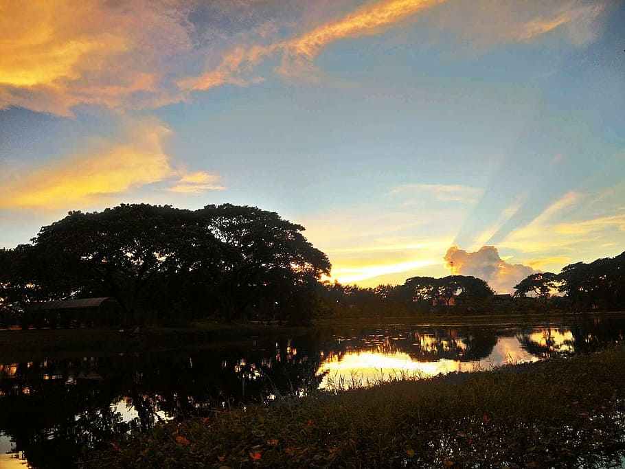 sunset, light, sky, night, nature, lake, outdoors, dusk, reflection HD wallpaper