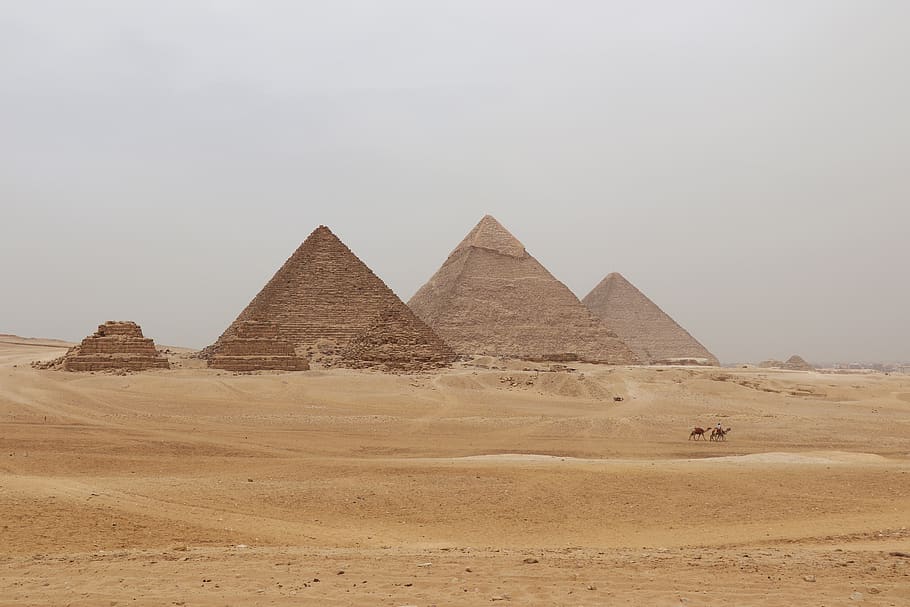 egypt, pyramids, sand, desert, landscape, antiquity, travel