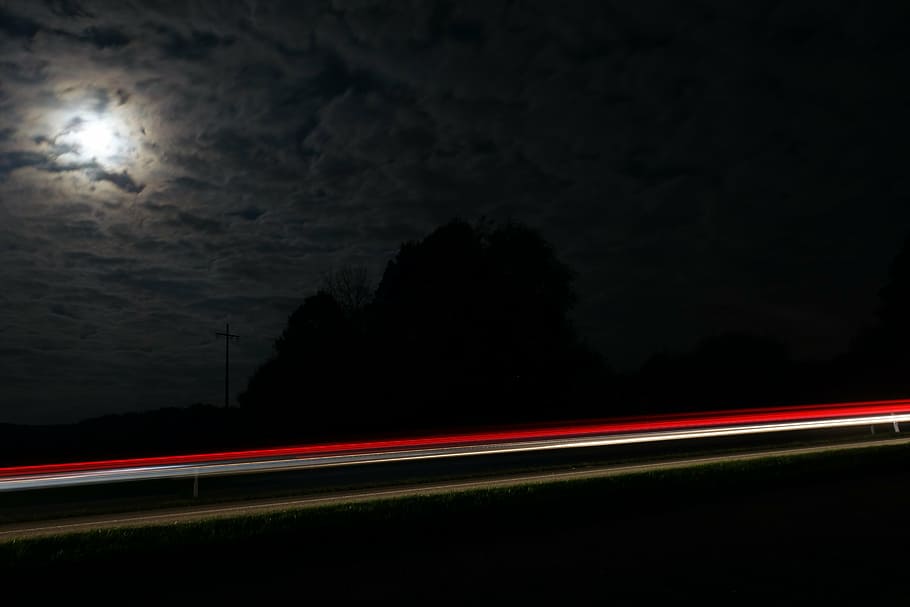 road, long exposure, lights, red, traffic, night, spotlight HD wallpaper