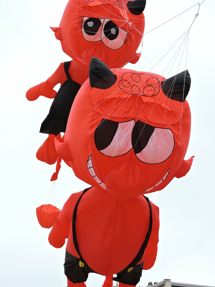 kites, happening, sea, devil, red skin, air ballon, festival HD wallpaper