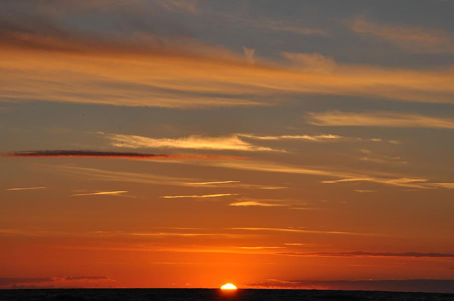 Sunset, Clouds, Sea, Heat, sky, the sun, summer, orange, scenics HD wallpaper