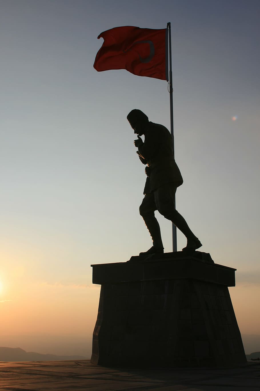 turkish, afyonkarahisar, atatürk, sky, sunset, flag, low angle view