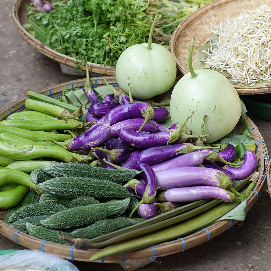 vegetables, pumpkin, market, beans, food, harvest, burma, myanmar, HD wallpaper