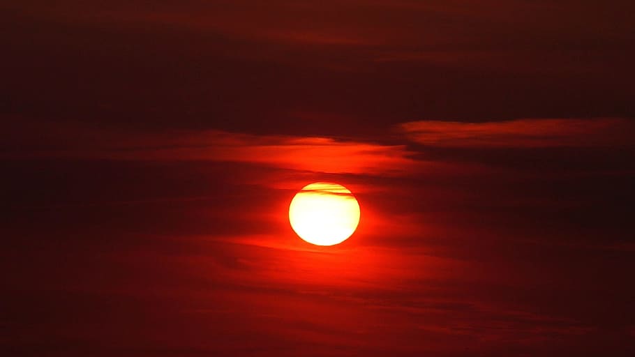 sun, red, sunset, evening sky, afterglow, setting sun, abendstimmung HD wallpaper