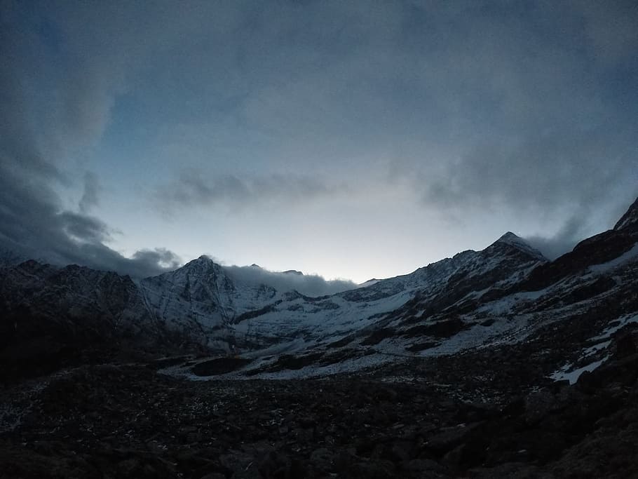 mountains covering with snow, photo, mountain, white, snows, sky, cloud HD wallpaper