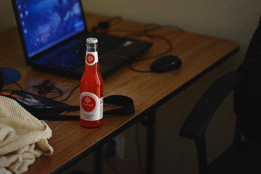 bottle, red, the drink, drinking, informatics, computer, laptop HD wallpaper