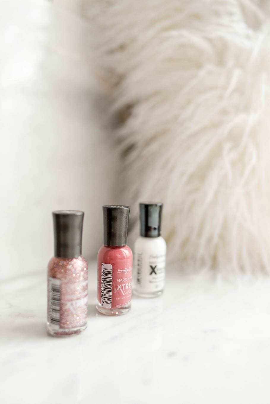 pink, red, and white nail polish bottles, three assorted-color nail polish bottles, HD wallpaper