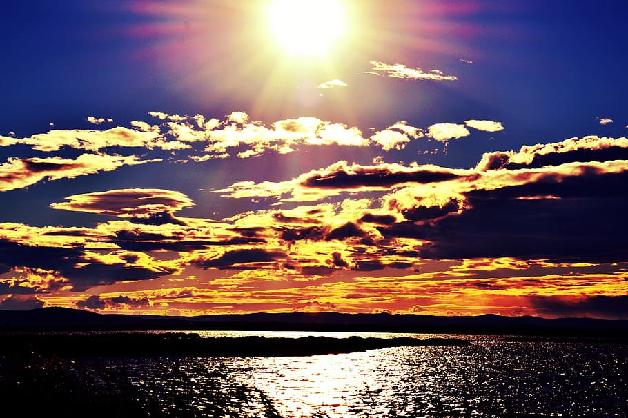 sunset, sky, evening, twilight, sea, france, orange, cloud HD wallpaper