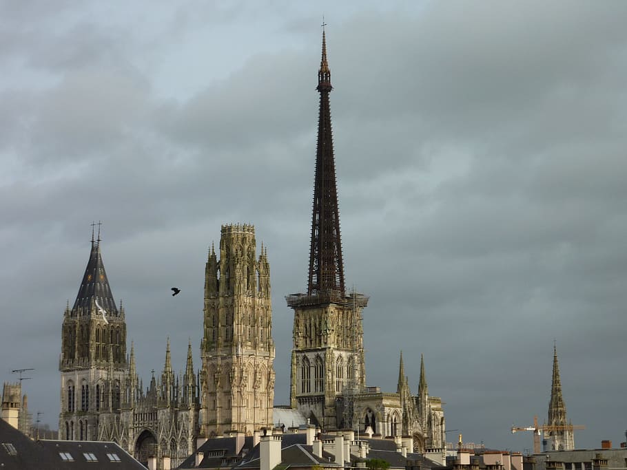 rouen, cathedral, sky, grey, france, building, normandy, gothic HD wallpaper