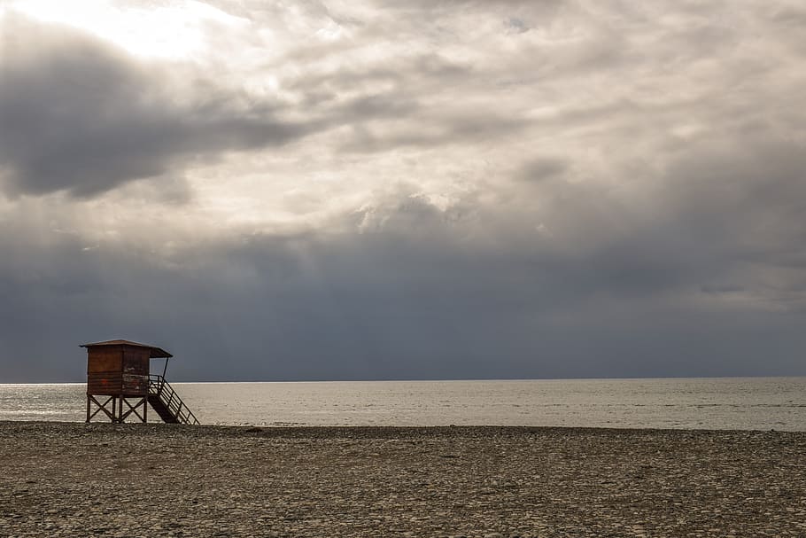 Lifeguard, Tower, Tower, Beach, Clouds, Sky, sunlight, storm HD wallpaper