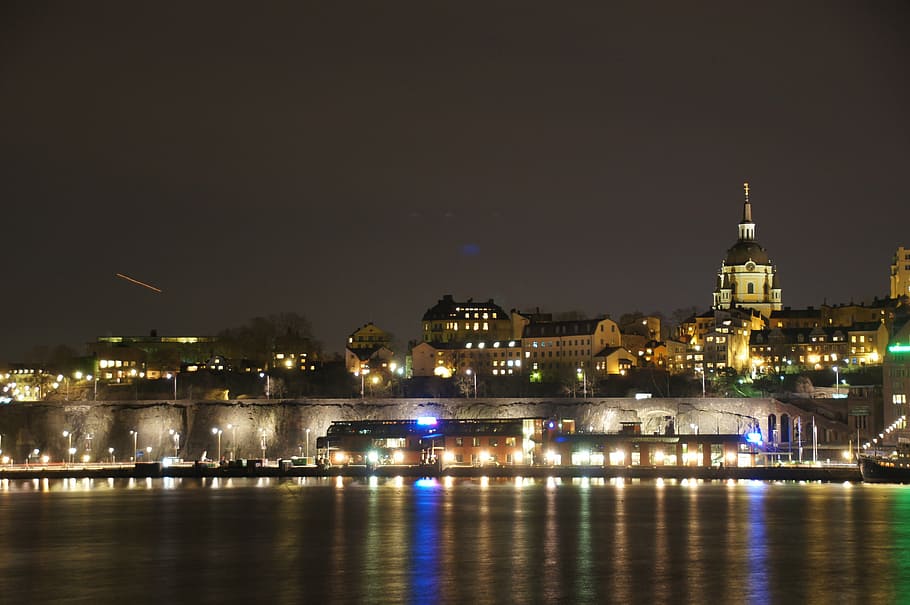 night, water, light, mirroring, lichtspiel, abendstimmung, architecture HD wallpaper