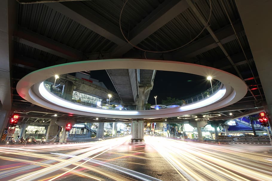 timelapse photo of hi-way, building, night, dark, structure HD wallpaper