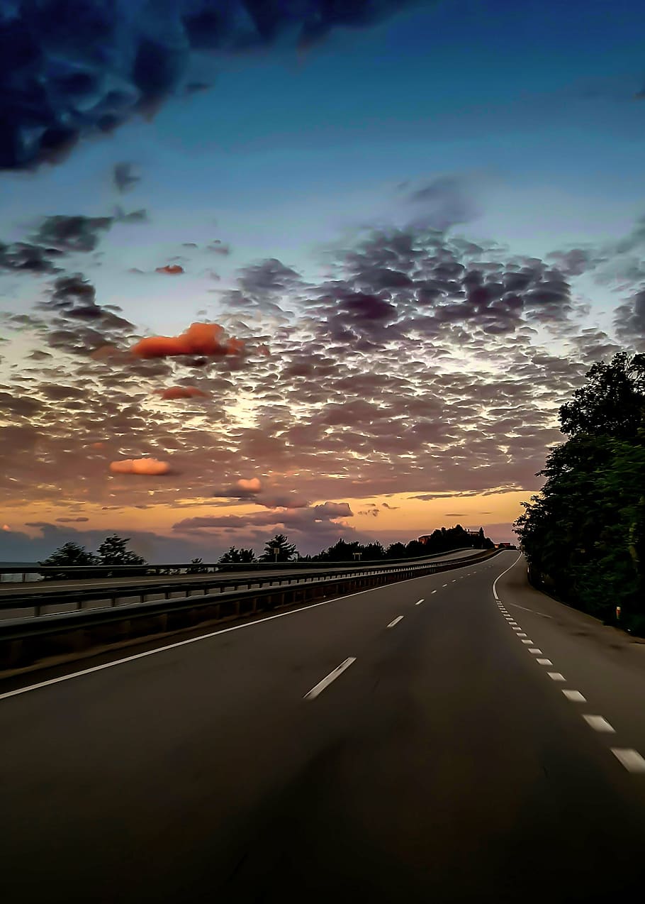 sunset, road, coastline, the way forward, cloud - sky, no people HD wallpaper