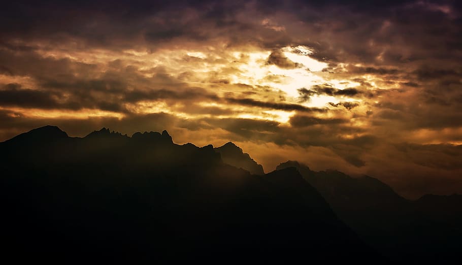 Landscape, Mountains, Clouds, Sky, sunlight, sunrise, lighting HD wallpaper