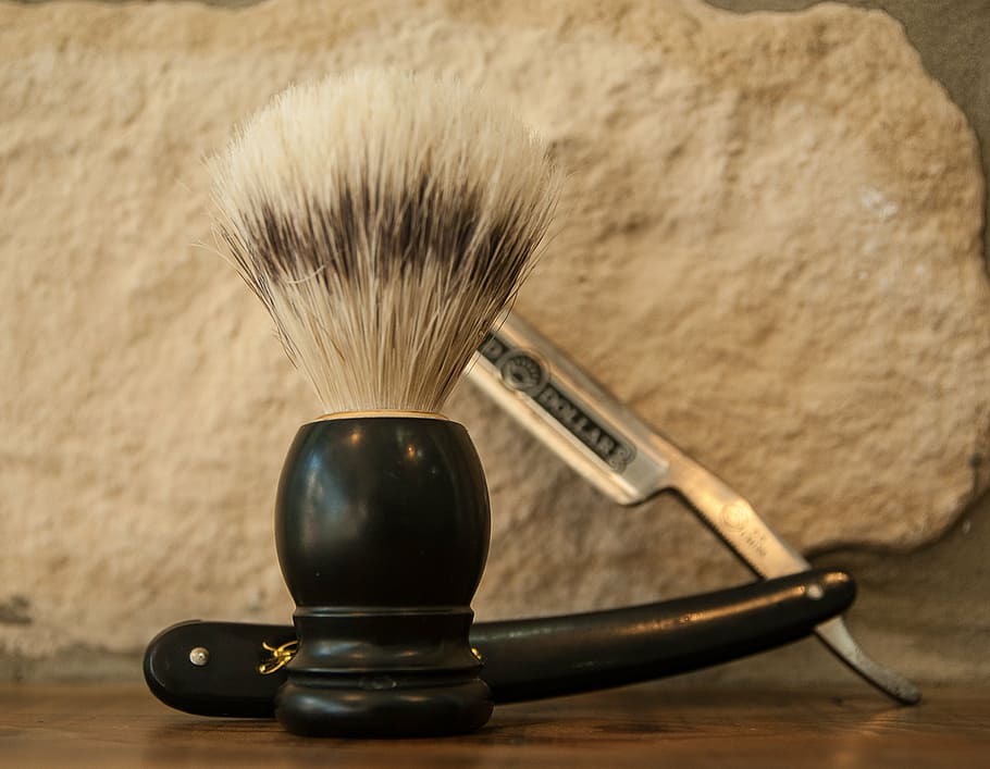 black and white shaving brush and black handled gray straight razor, HD wallpaper