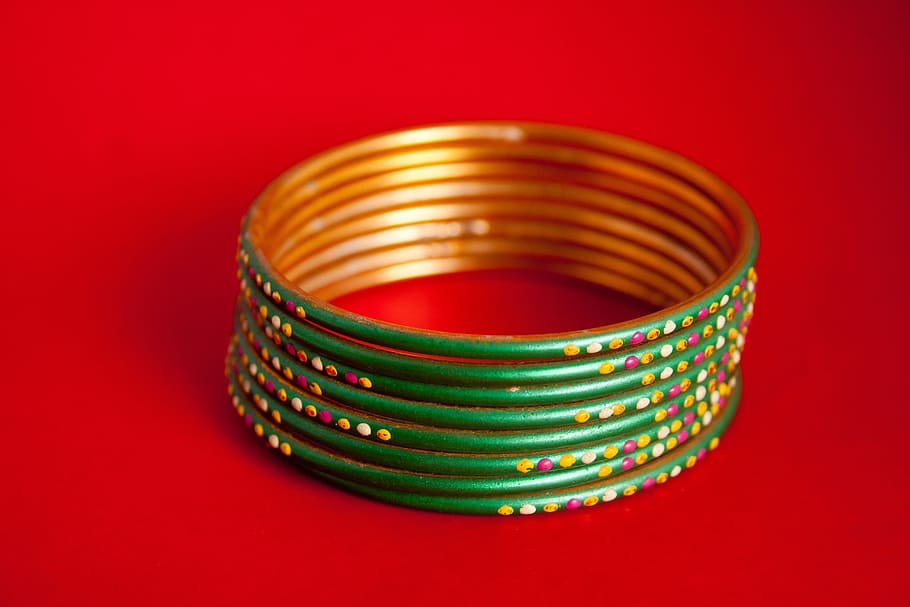 Bangles, Jewelry, Fashionable, Hand, accessory, green, decorated, HD wallpaper