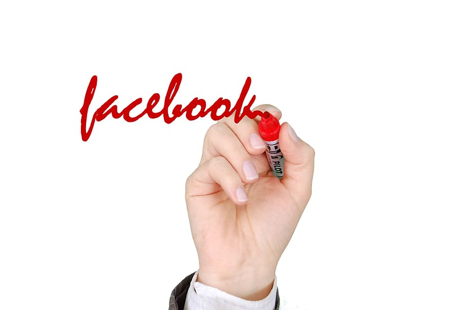 person  writing facebook using red pen, to write, icon, logo, HD wallpaper