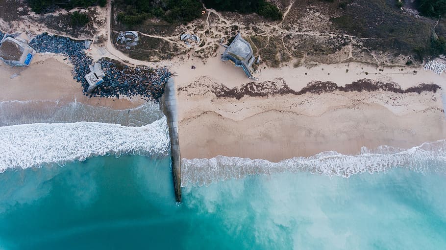 aerial photography of body of water, aerial view of seashore HD wallpaper