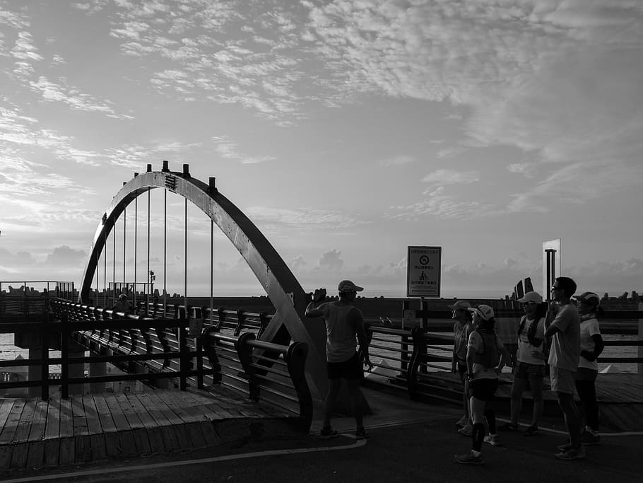 taiwan, hualien port, bridge, mobile phone camera, black and white, HD wallpaper