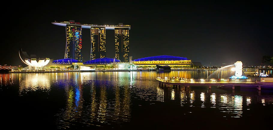 landscape photo of Marina Bay Sands in Singapore during night time HD wallpaper