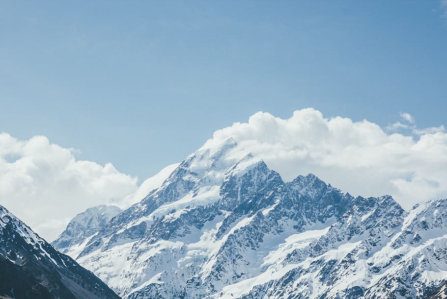 nature, landscape, mountains, slope, summit, peaks, snow, sky HD wallpaper
