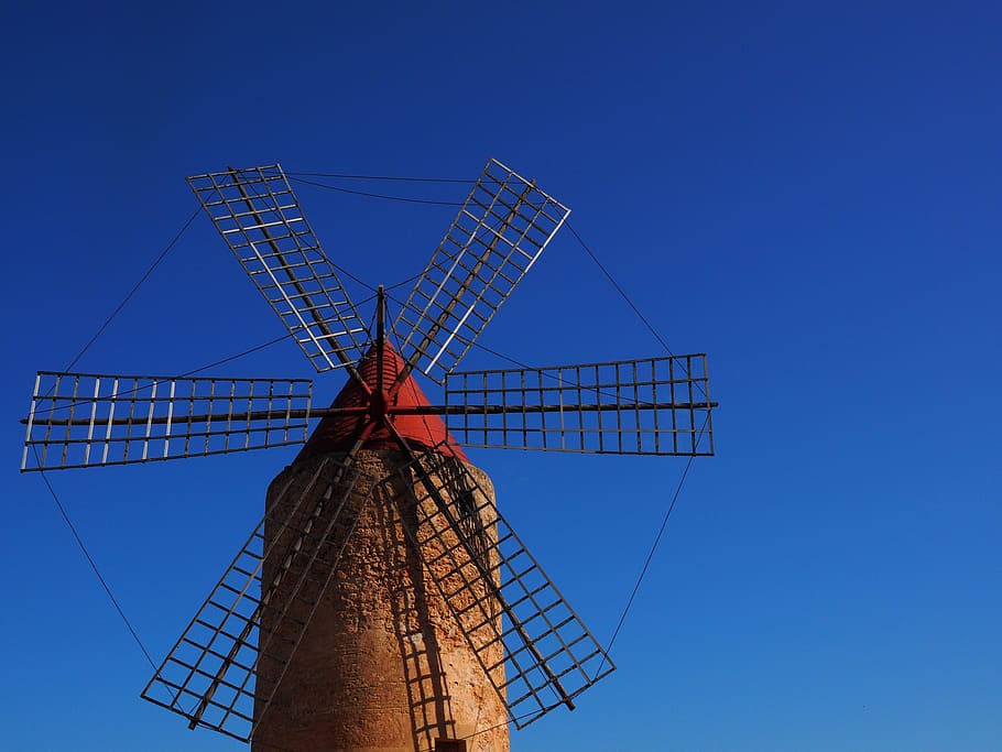 windmill, wind power, algaida, mallorca, landmark, places of interest, HD wallpaper