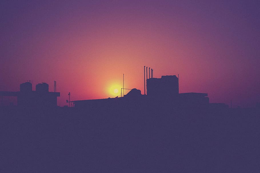 silhouette of ship during nigh time, building, clouds, sky HD wallpaper