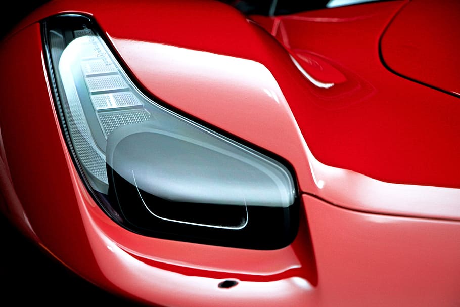 unpaired automotive smoke headlight, ferrari, car, transportation HD wallpaper