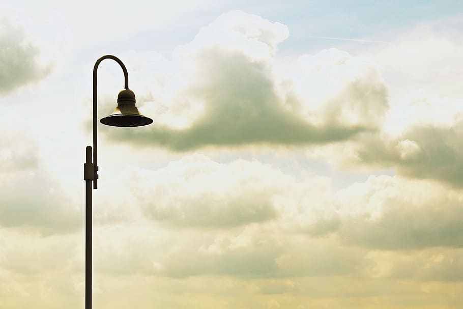 silhouette of lamppost, lantern, clouds, sky, street lamp, light HD wallpaper