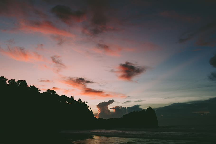 beach, clouds, dawn, dusk, evening, evening sky, lake, landscape HD wallpaper