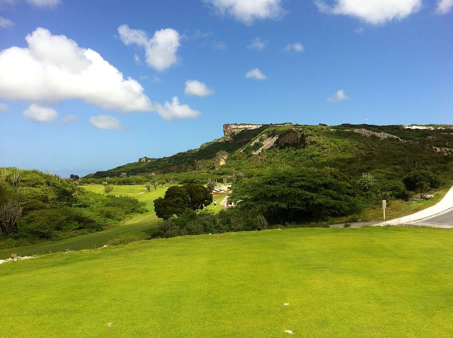 curacao, table mountain, golf course, sky, plant, grass, cloud - sky HD wallpaper
