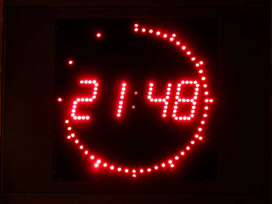 pink LED light, digital clock, time of, hour, minute, second