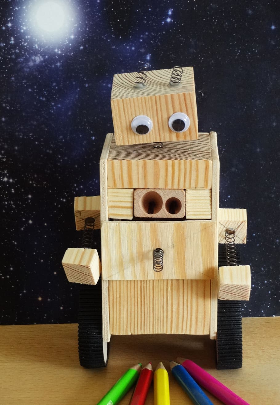 robot, pencil sharpener, wood work, alien, wood - material HD wallpaper