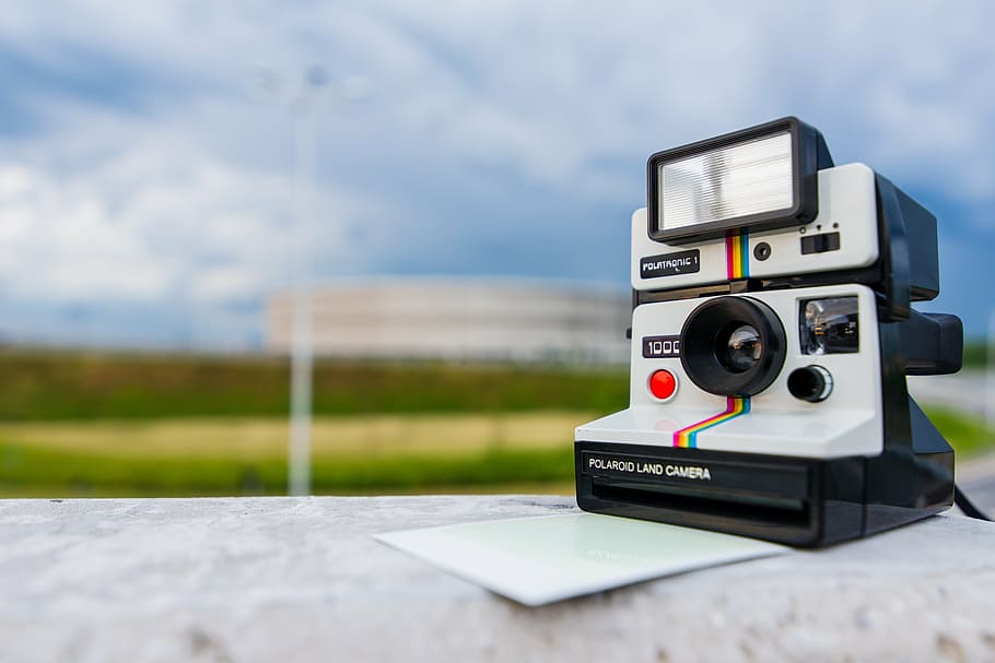 black and white Polaroid land camera, photography, technology HD wallpaper