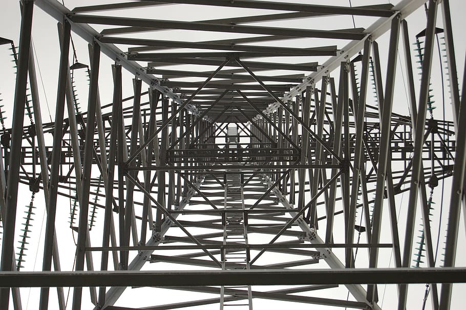 High Voltage, Mast, Flow, underside, metal, architecture, built structure HD wallpaper