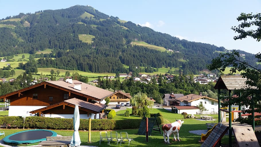 austria, view, mountain, summer vacation, building exterior HD wallpaper