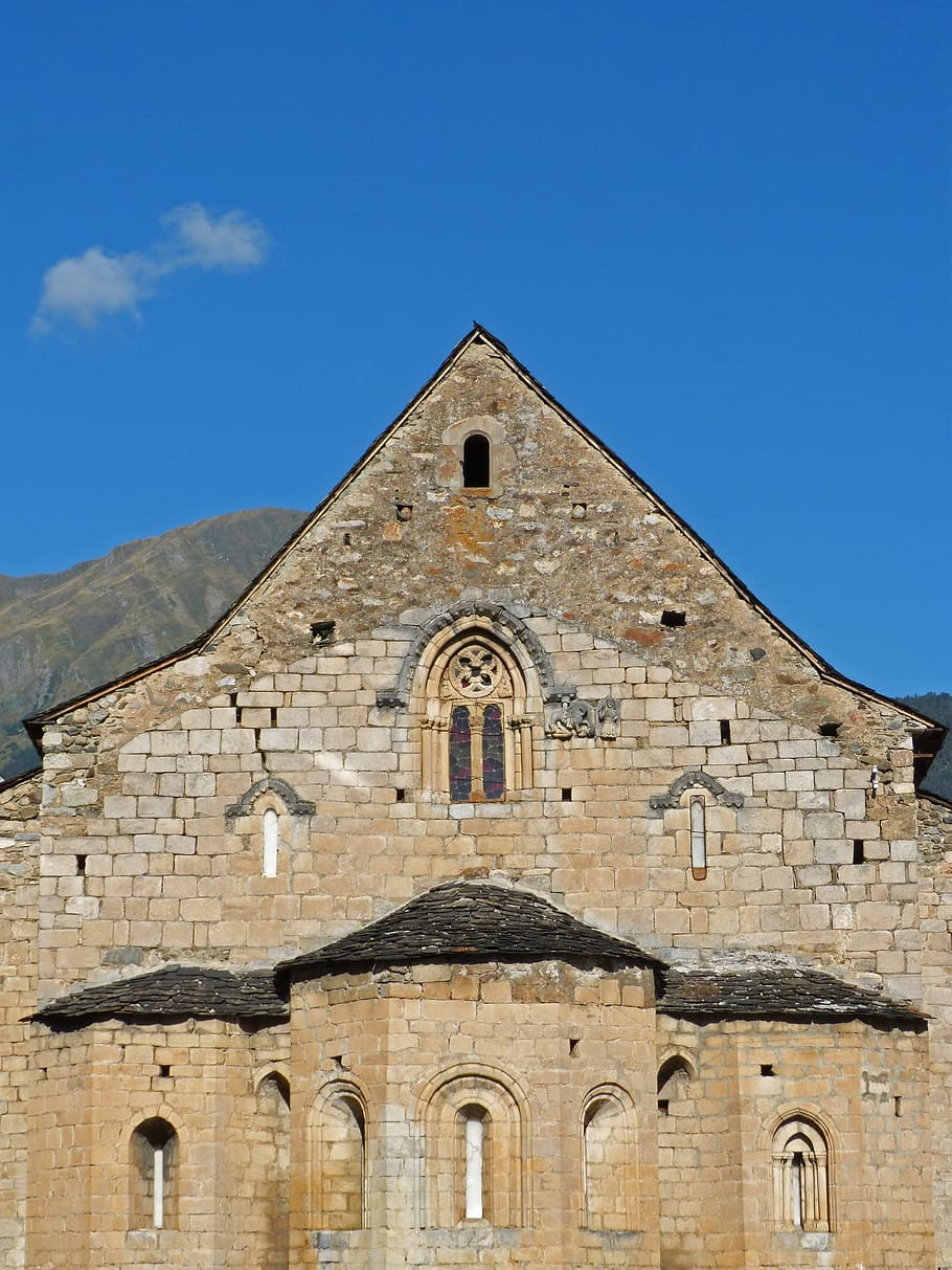 church, apse, tredós, val d'aran, romanesque, gothic, carved stone, HD wallpaper